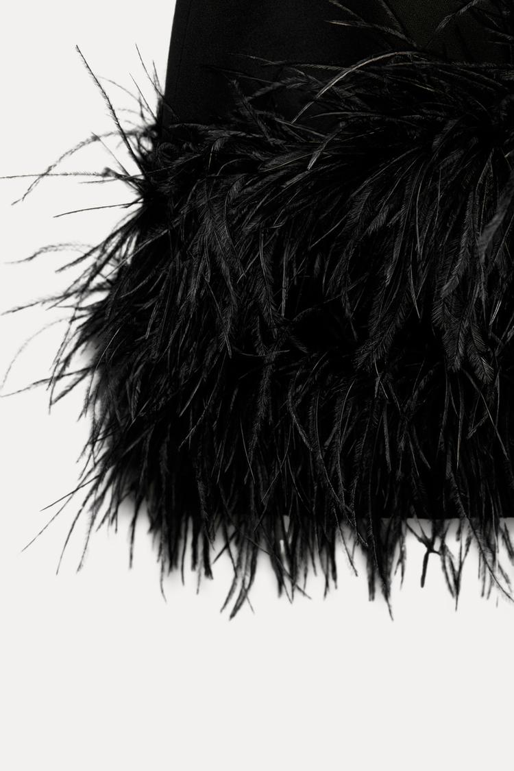 Cynthia | Mini Dress With Long Sleeves Feather Trim