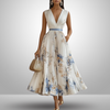 Georgina | Women’s pleated midi wedding guest dress with sleeveless fit