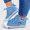 Mavina | Women Denim High Top Sneakers with Lace Up and Zipper Detail