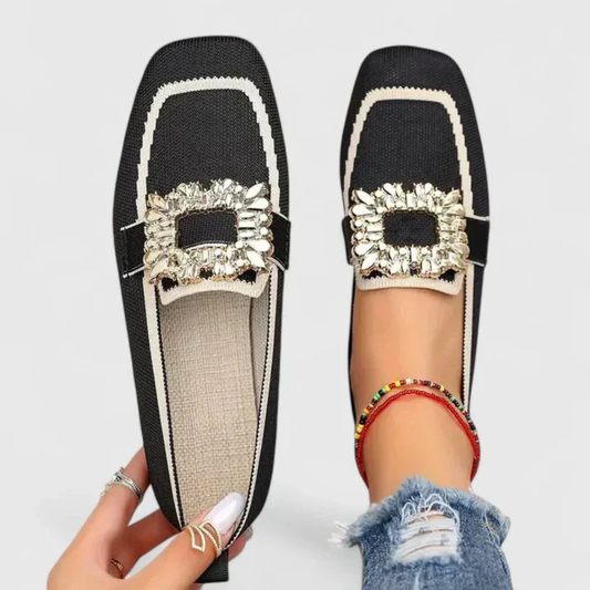 Dorie | Women Slip On Loafers with Crystal Buckle Detail and Flat Sole