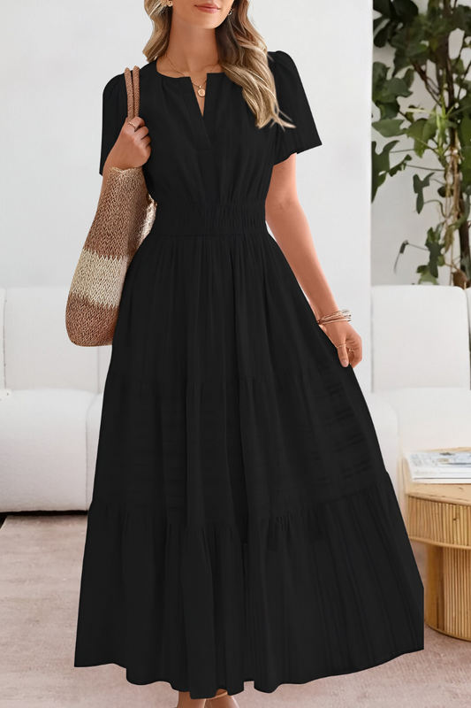 Tabitha | Women's boho smocked midi dress with short sleeves