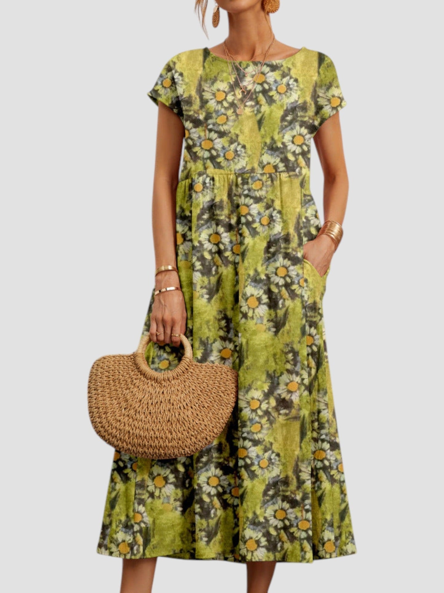 Matilda | Women’s printed midi summer dress with short sleeves