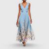 Talira | Women Floral V Neck Maxi Dress with Sleeveless Design