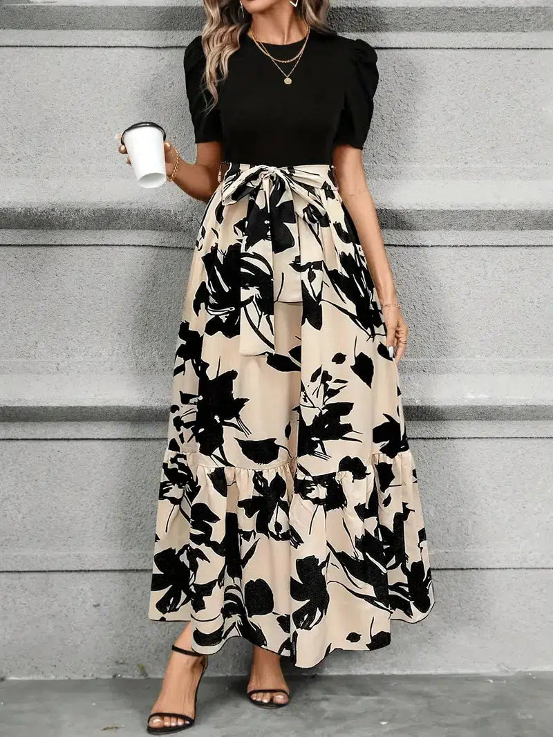 Tabitha | Women’s floral maxi dress with puff sleeves and tie waist