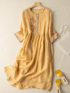 Lurela | Comfortable Linen Midi Dress with Embroidered Detail