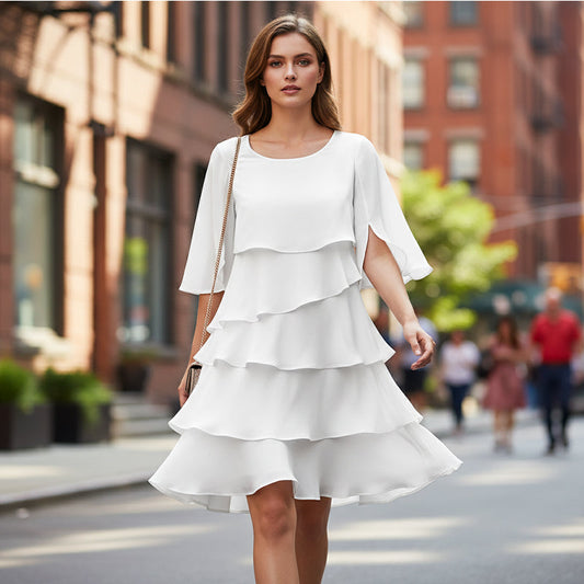 Nadine | Women's chic layered dress with flutter sleeves