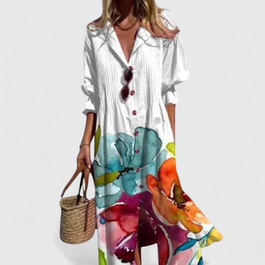 Edita | Women Floral Button Front Midi Dress with Relaxed Fit