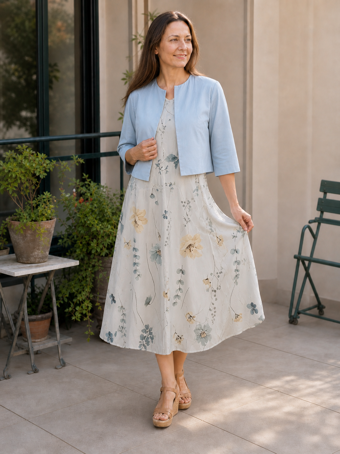 Ainsley | Elegant floral midi dress and cropped jacket