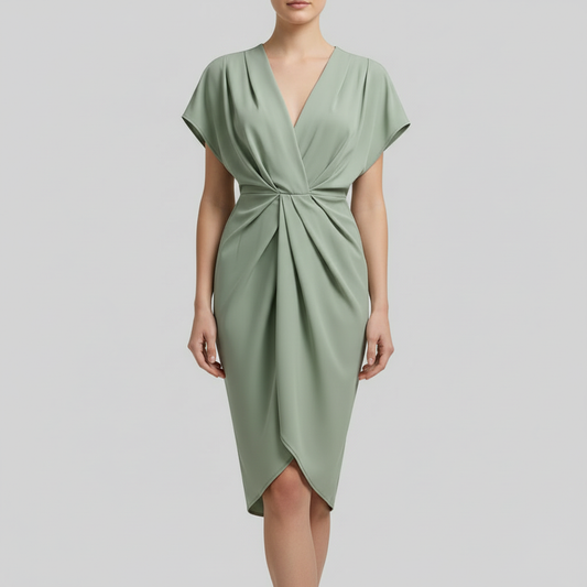 Teagan | Women draped midi dress with side slit front detail