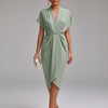 Teagan | Women draped midi dress with side slit front detail