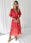 Indigo | Elegant floral midi dress with puff sleeves