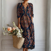 Arlena | Elegant Linen Midi Dress with Pattern and Flowing Fit