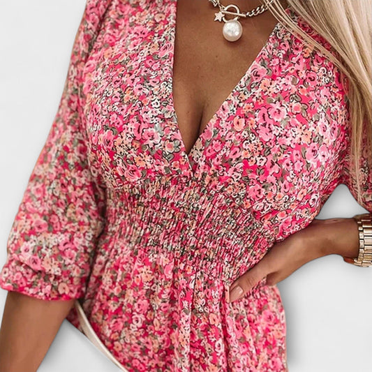 Florence | Women’s flowy floral mini summer dress with V neck