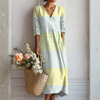 Larelle | Linen Dress with Patchwork Pattern and V Neck Design