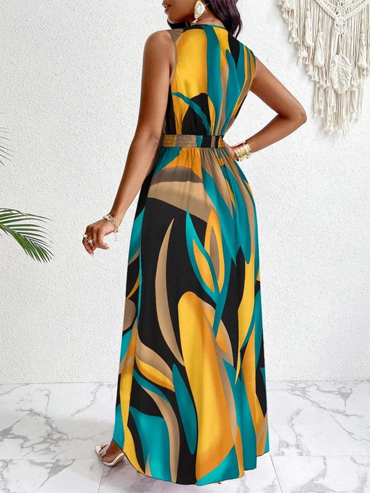 Harper | Women maxi dress with V neck abstract sleeveless print
