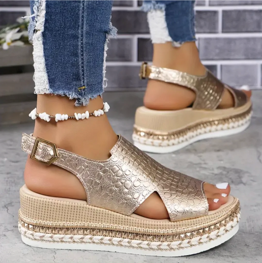 Jessamine | Women’s platform sandals with textured buckle design