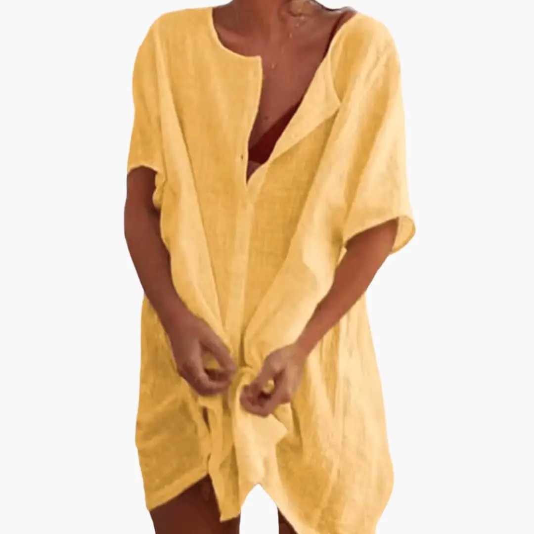 Nora | Women’s Loose Fit Tunic Dress With V Neck Short Sleeves
