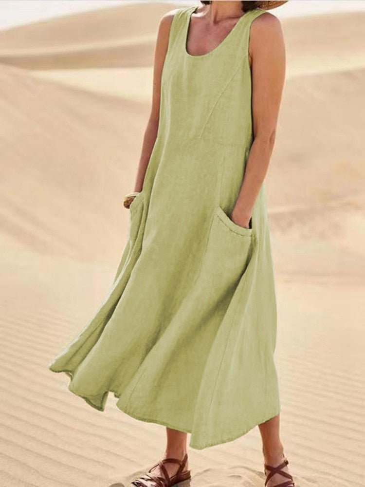 Quinn | Women casual maxi dress with sleeveless pocket design