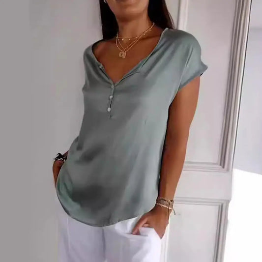 Danira | Elegant Top with V Neck and Button Detail in Relaxed Fit