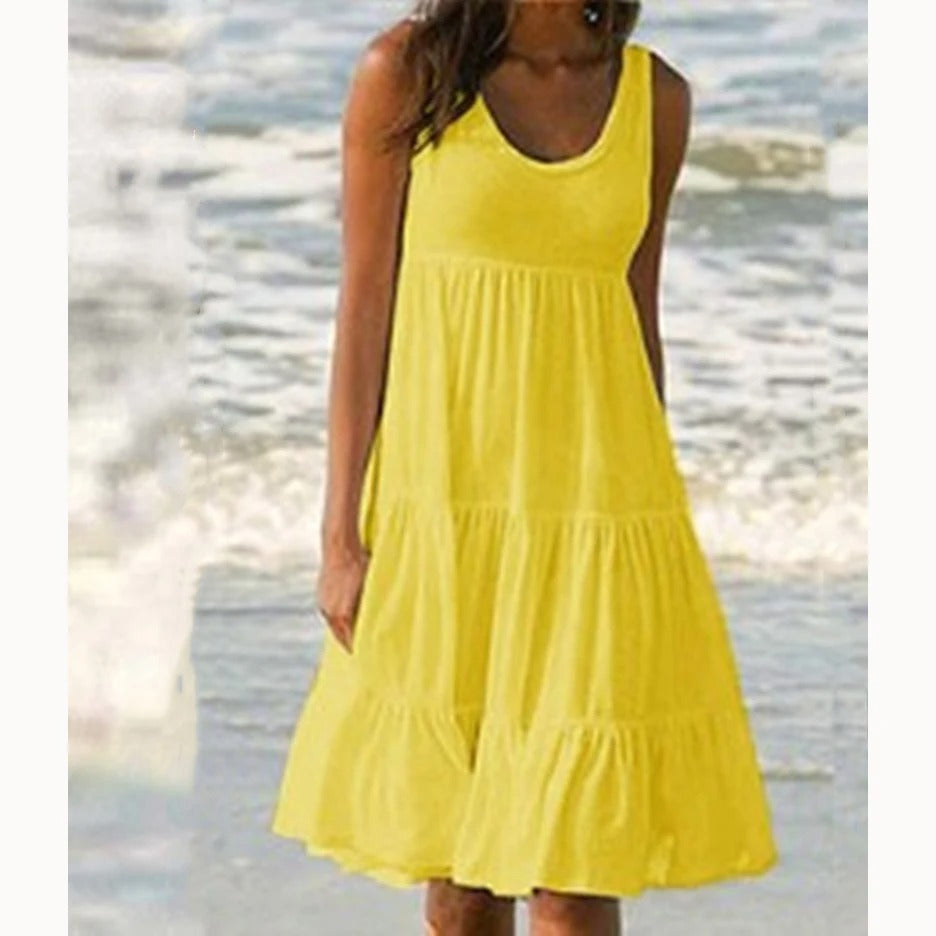 Sloane | Women boho midi dress with sleeveless tiered style