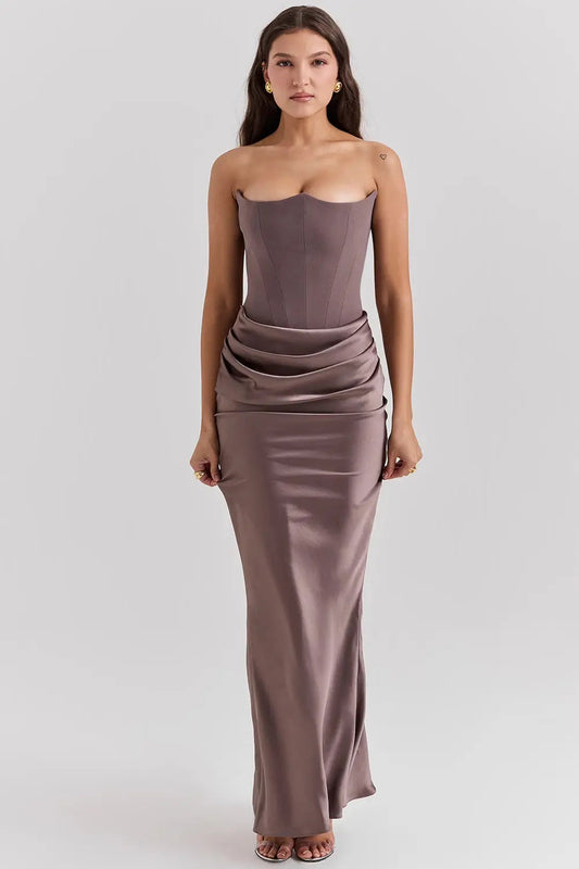 Brenda | Elegant Strapless Maxi Dress With Gathered Front