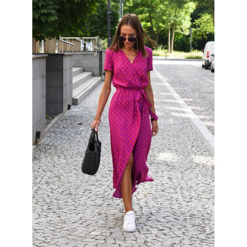 Selina | Women Elegant Wrap Midi Dress with Printed Design