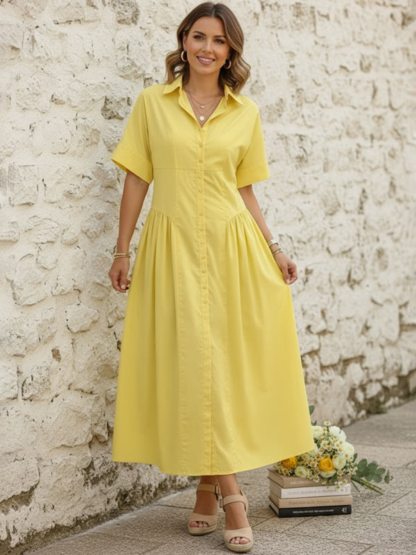 Delphine | Buttoned midi shirt dress with pleated waist