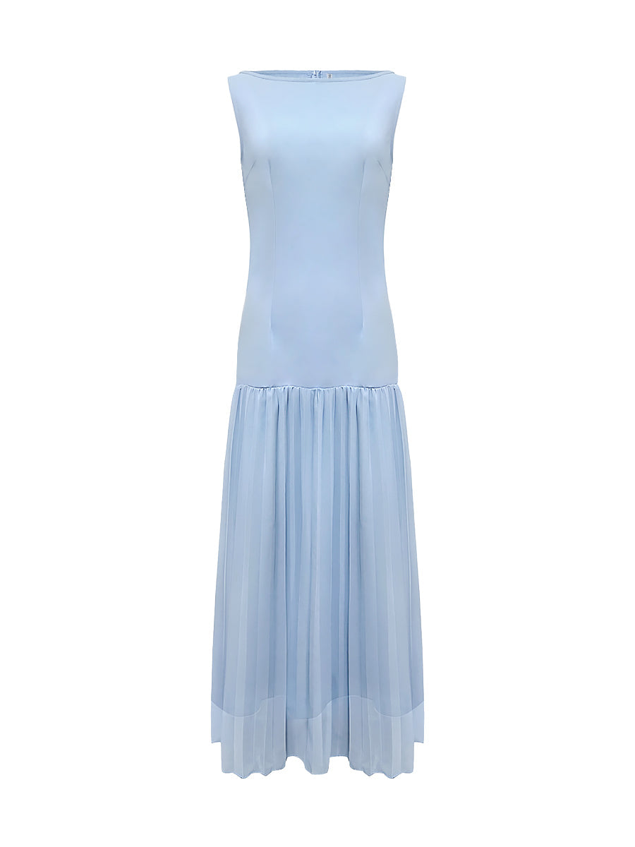Florence | Pleated evening maxi dress with boat neck