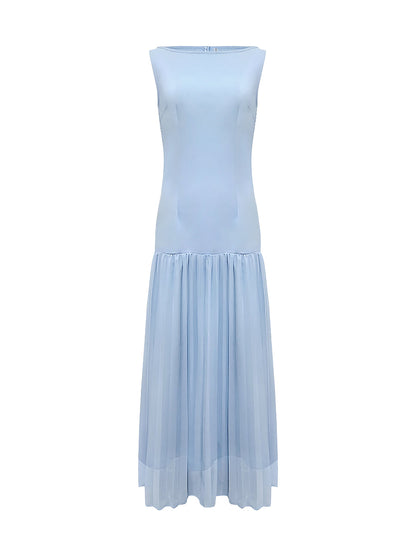 Florence | Pleated evening maxi dress with boat neck