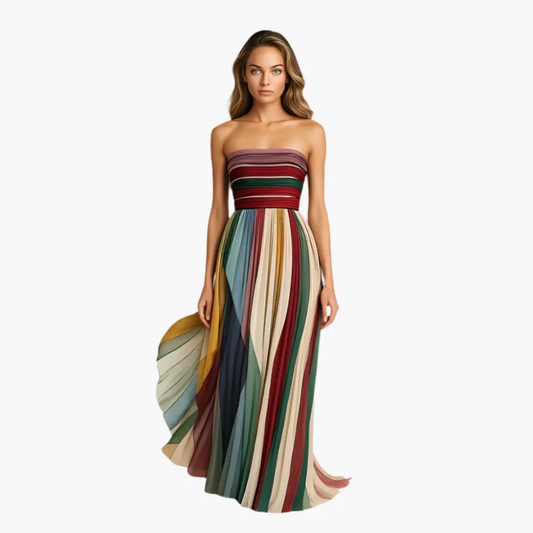 Amara | Women’s Strapless Maxi Dress With Colorful Striped Elegant