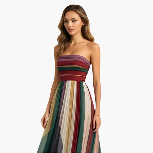 Amara | Women’s Strapless Maxi Dress With Colorful Striped Elegant