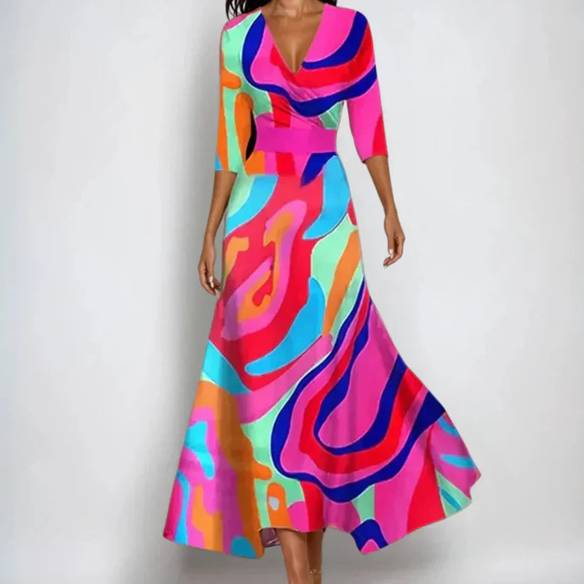 Ravina | Luxury Midi Dress with Floral Print and Flowing Design