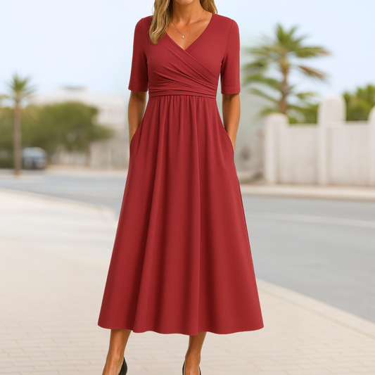 Helena | Women’s elegant wrap midi summer dress with V neck