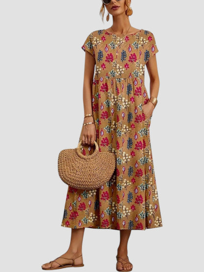 Matilda | Women’s printed midi summer dress with short sleeves