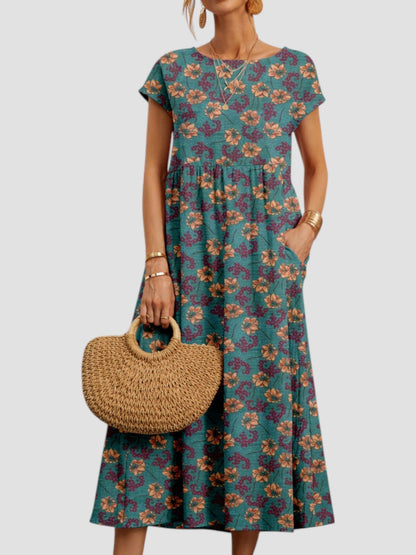 Matilda | Women’s printed midi summer dress with short sleeves