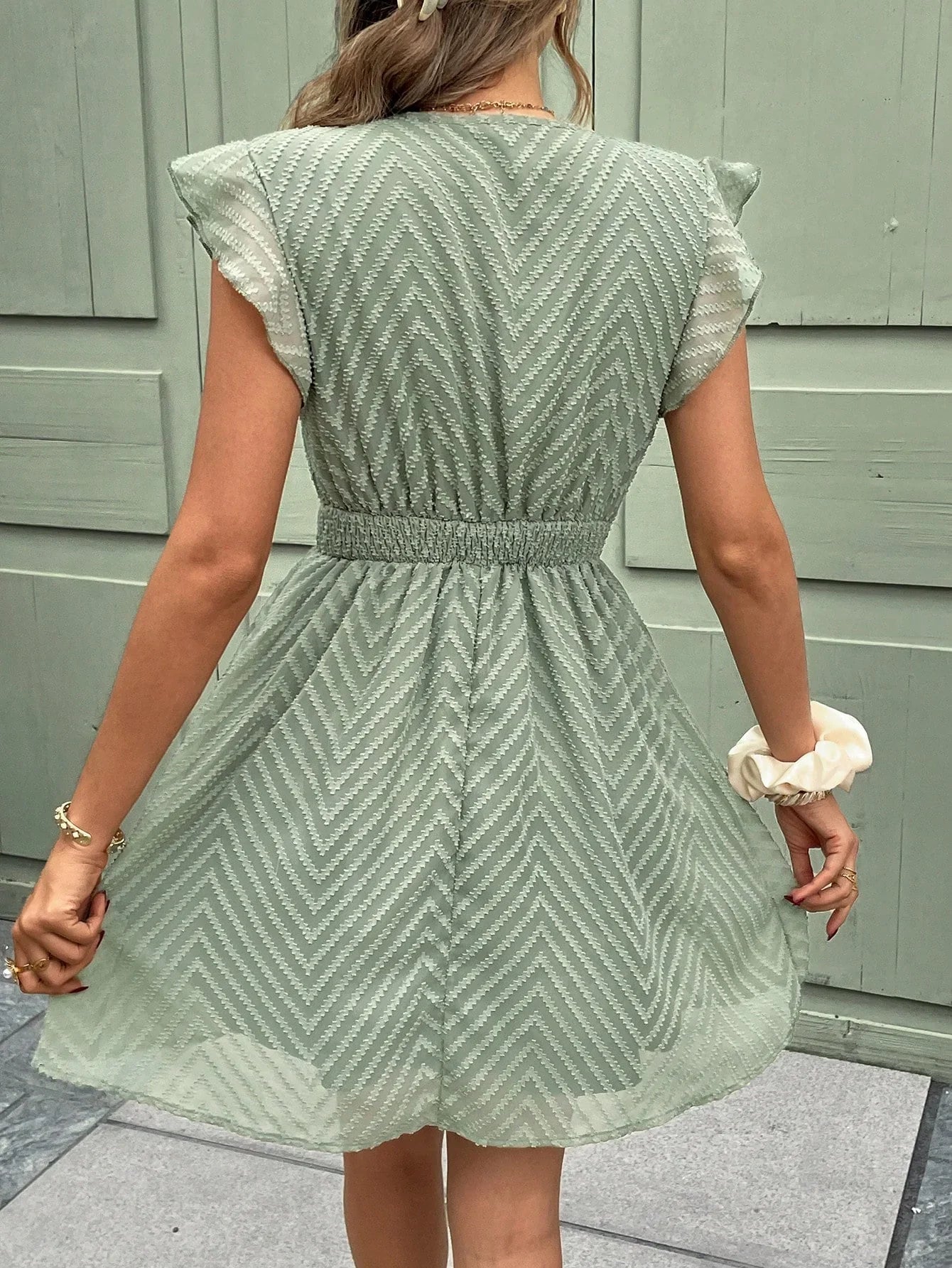 Whitney | V Neck Dress With Lace Trim Short Sleeves
