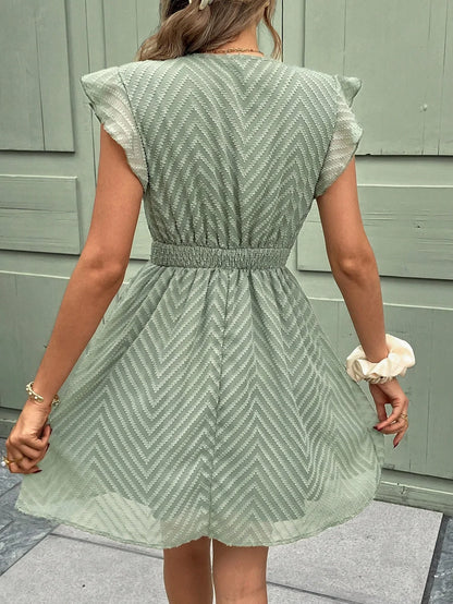 Whitney | V Neck Dress With Lace Trim Short Sleeves
