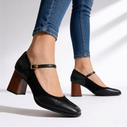 Carina | Mary Jane Heels with Block Heel and Buckle Strap Design