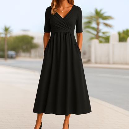 Helena | Women’s elegant wrap midi summer dress with V neck