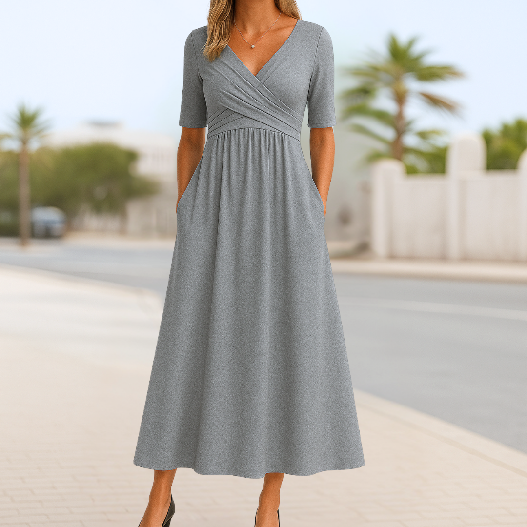 Helena | Women’s elegant wrap midi summer dress with V neck