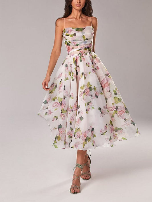 Avery | Women floral A-line midi dress with spaghetti strap