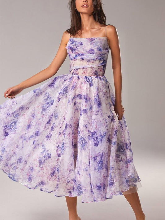 Avery | Women floral A-line midi dress with spaghetti strap