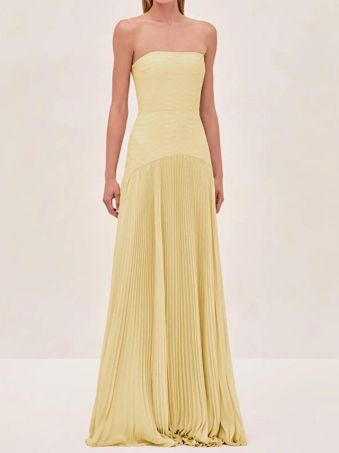 Valencia | Women's strapless pleated maxi wedding guest dress