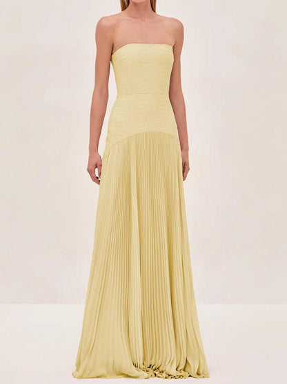 Valencia | Women's strapless pleated maxi wedding guest dress