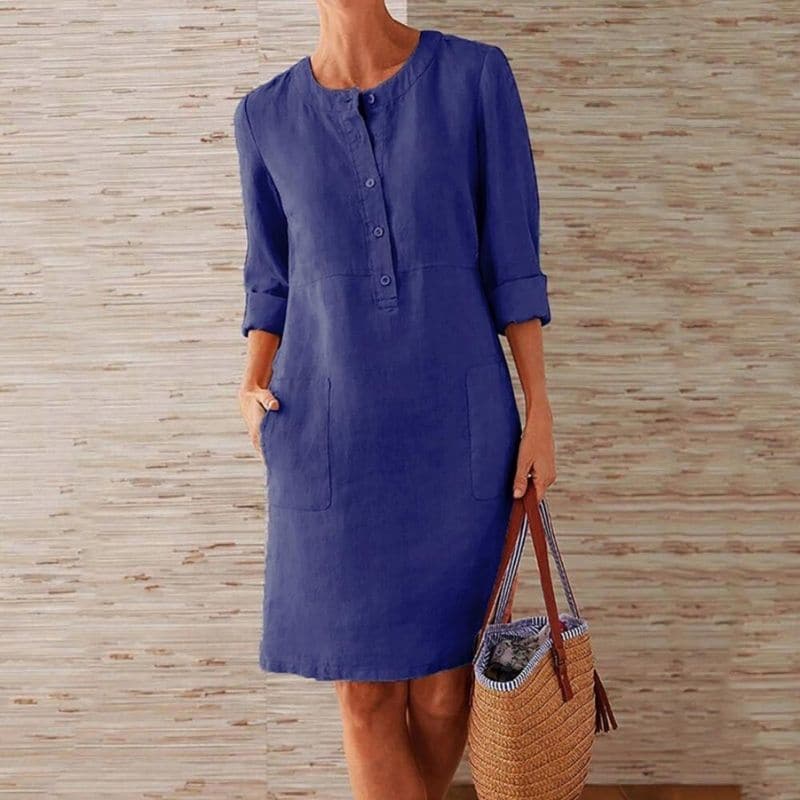 Lorraine | Women's Shift Dress With Button Front Side Pockets Chic