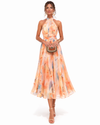 Jocelyn | Watercolor Print halter midi dress with flowy skirt