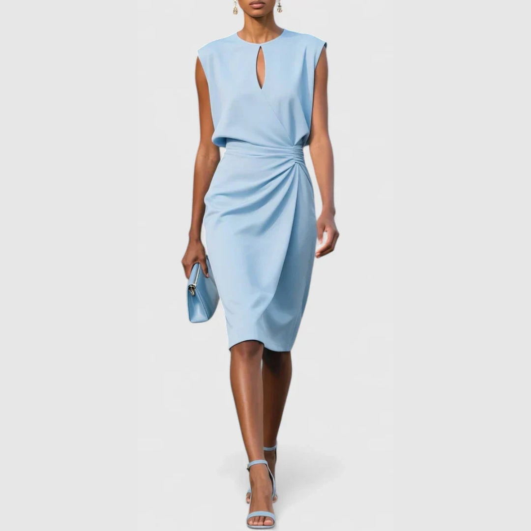 Kalira | Women Sleeveless Midi Dress with Draped Detail