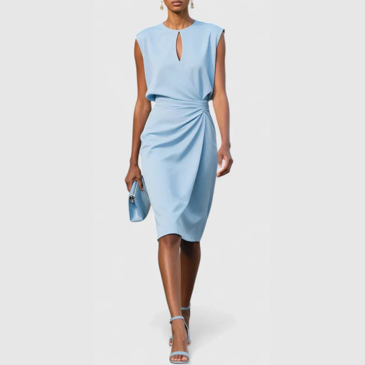 Kalira | Women Sleeveless Midi Dress with Draped Detail