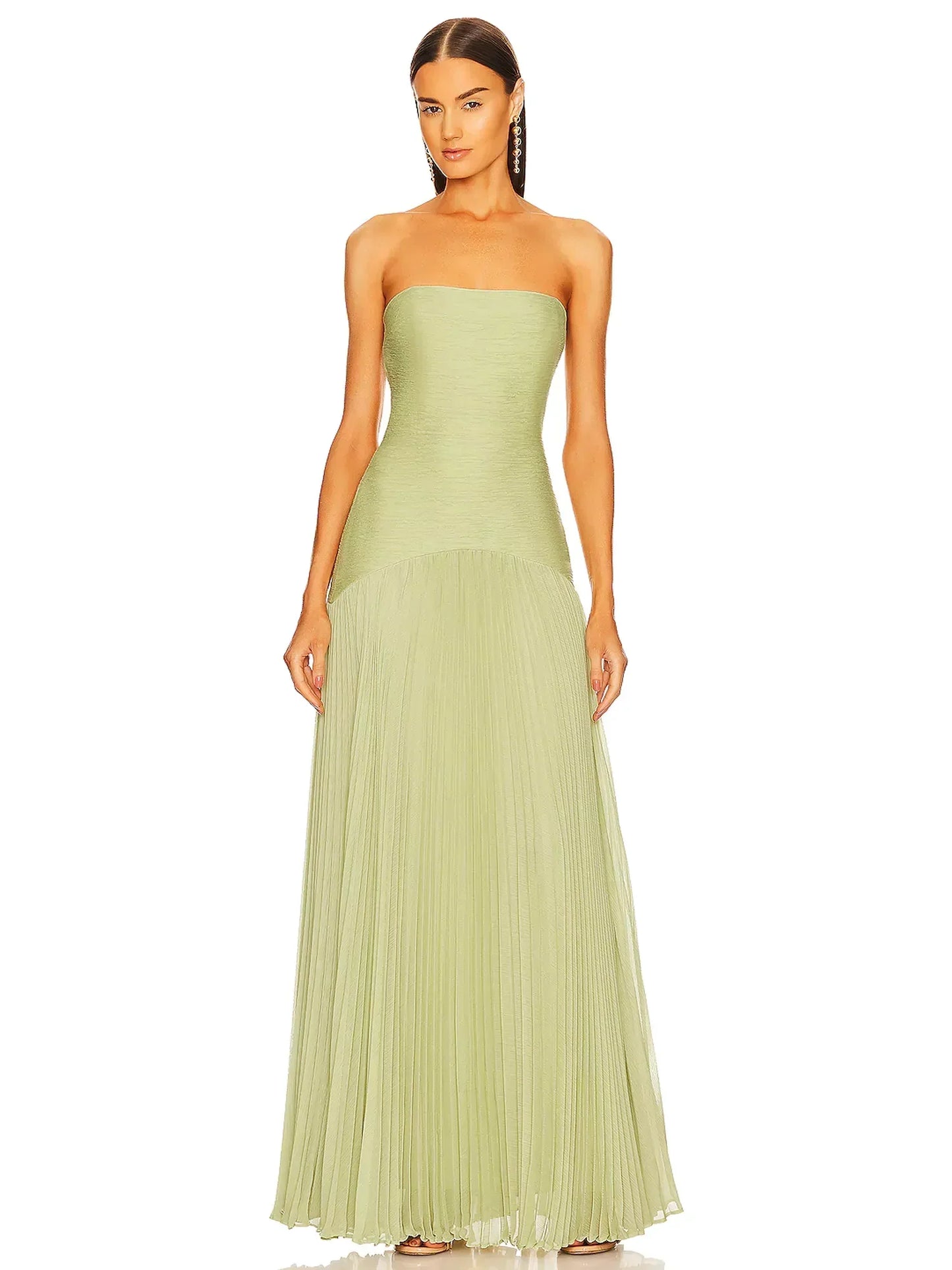 Valencia | Women's strapless pleated maxi wedding guest dress
