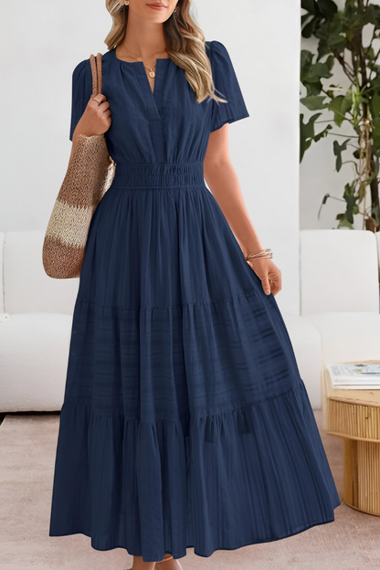 Tabitha | Women's boho smocked midi dress with short sleeves